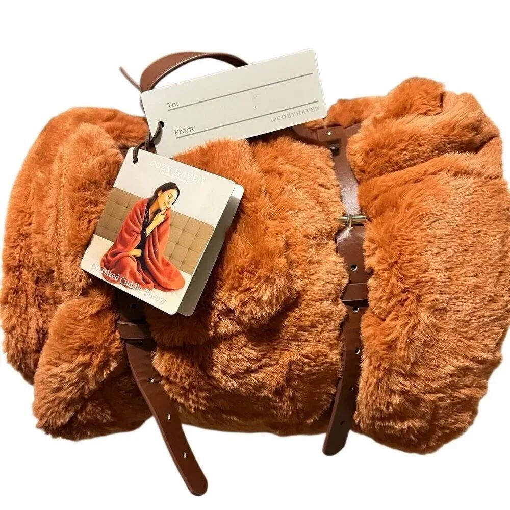 New Soft Thick Fluffy Faux Fur throw burnt orange medium weight 50x72